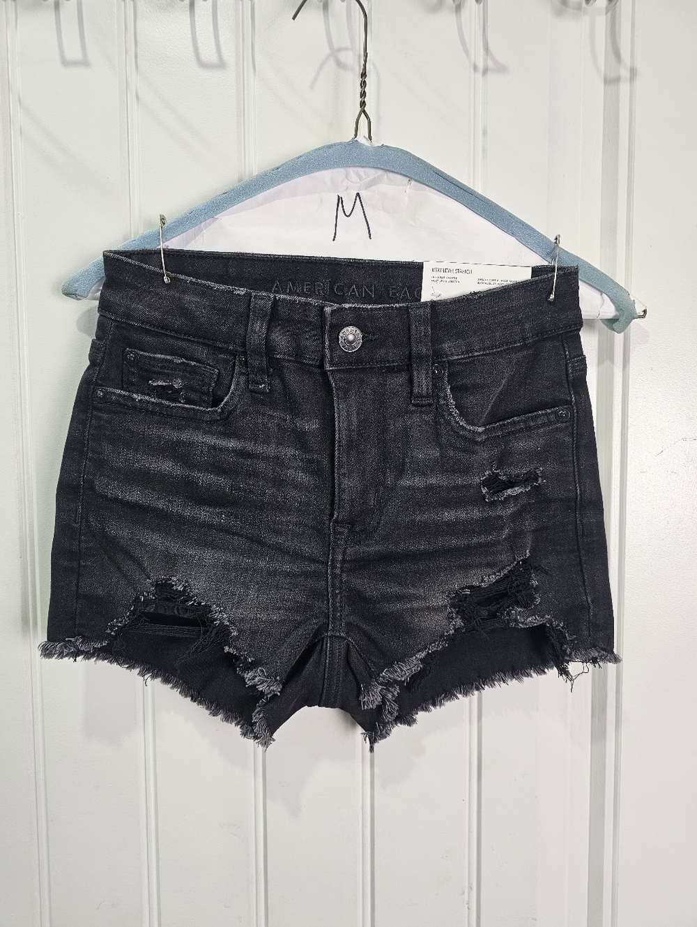 NWT American Eagle Black High Rise Shortie Shorts Size 00 Next Level Stretch